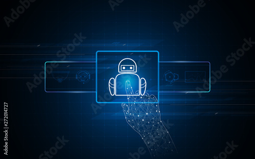 hand touching futuristic icon virtual hologram iot innovative concept