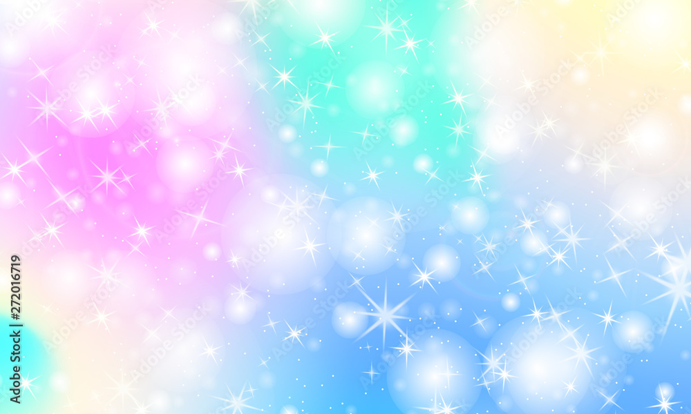 Unicorn rainbow background. Holographic sky