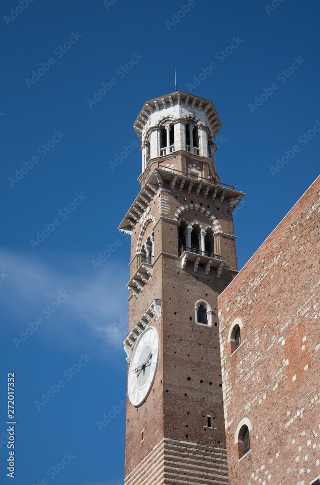 Verona, Italy: Torre dei Lamberti, Bright Blue Sky ,march, 2019