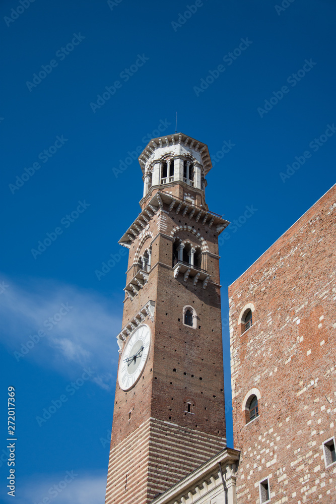 Verona, Italy: Torre dei Lamberti, Bright Blue Sky ,march, 2019