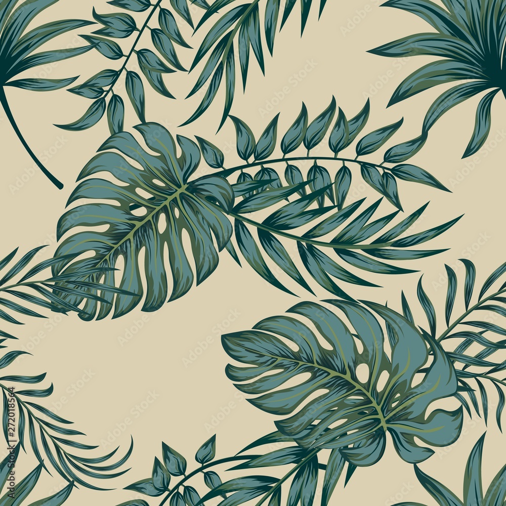 Fototapeta premium Tropical palm leaves, jungle leaves seamless vector floral pattern background.
