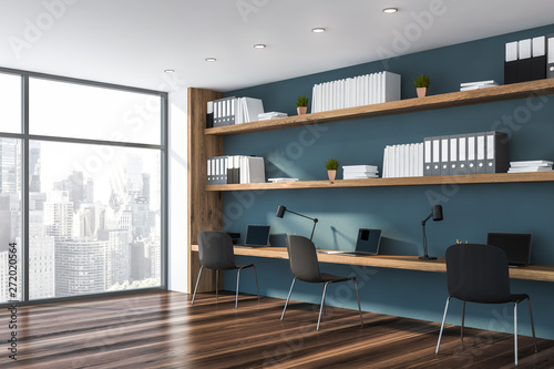 Blue open space designer office corner