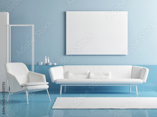 Minimal Idea Concept Design Living room with  mock up poster  3d illustration