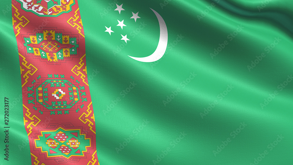 Turkmenistan Flag, with waving fabric texture