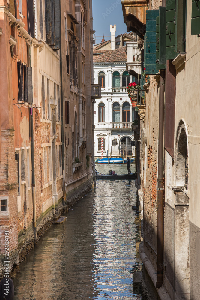 Venice canal ,narrow navigation routes in Venice, march, 2019