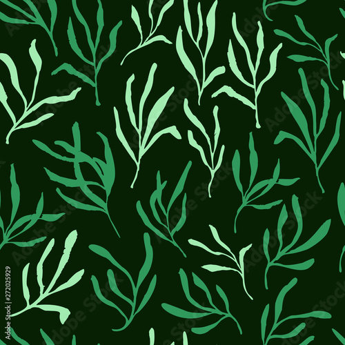 Estragon or tarragon seamless pattern therapeutic green leaf branch. Isolated rosemary vector illustration.