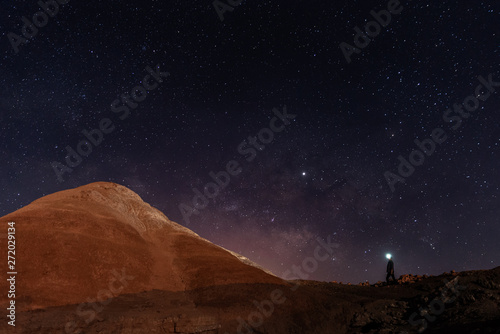 milky way above people on the mountain