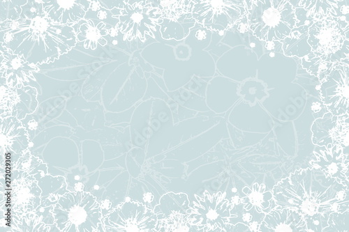 beautiful spring flower texture frame in pale blue background