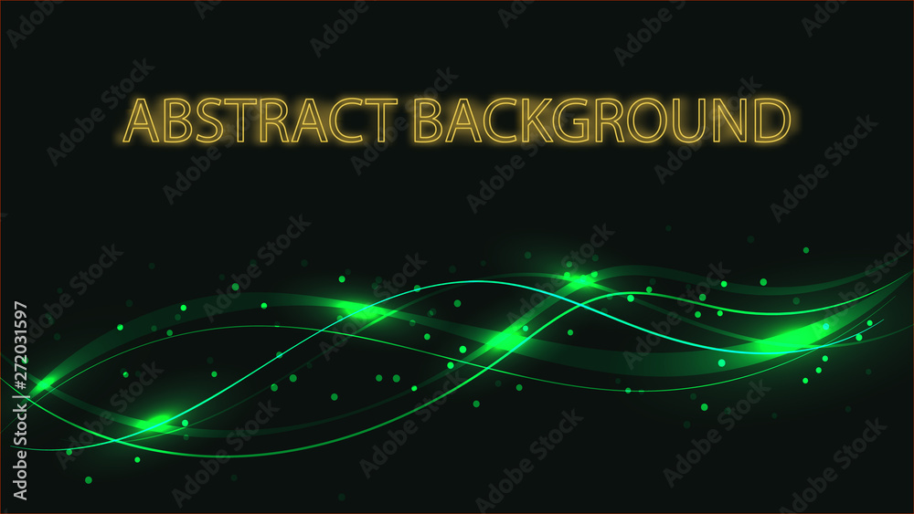 Obraz premium Abstract green background texture of a magical laser beautiful digital glowing bright waves of lines of bands of energy electric neon shining. Vector illustration