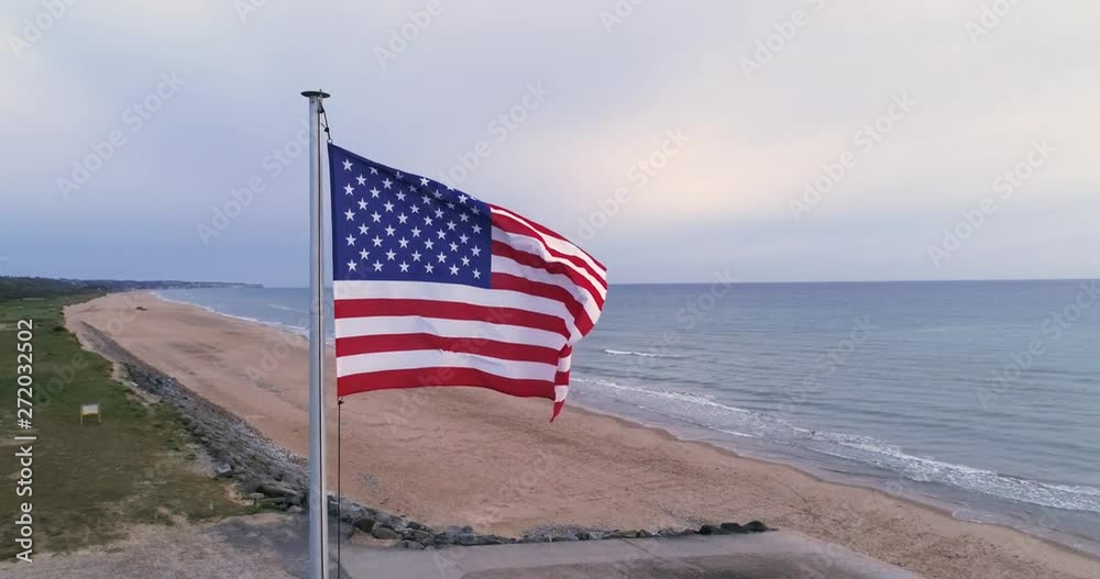 Omaha Beach Normandy DDAY American Flag Drone 4K60fps