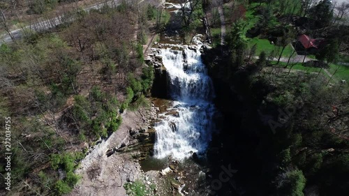 Chittenango Falls State Park waterfall, panning aerial photo