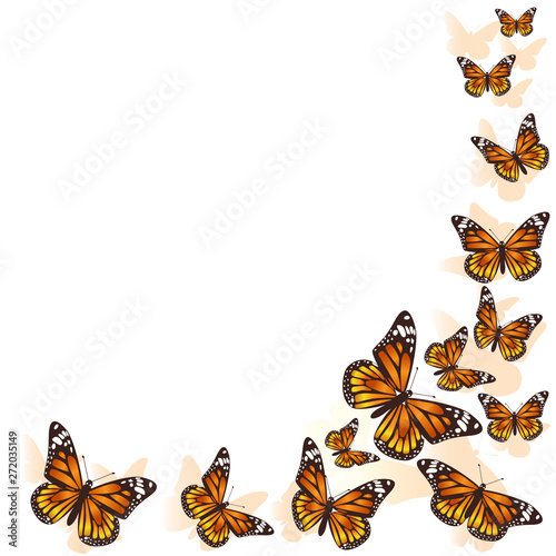 Naklejka Piękny motyli latanie w tle okręgu. Wektor.