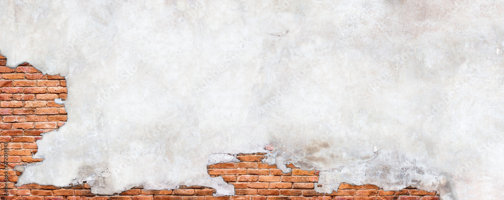 Damaged plaster wall background. Antique brick wall under concrete texture. - obrazy, fototapety, plakaty 