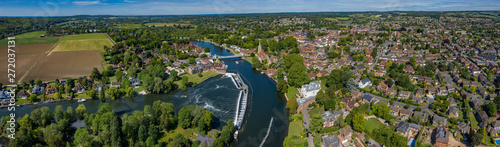 Aerial panoramic view of the beautiful town of Marlow, situated on the river Thames in Buckinghamshire, UK photo