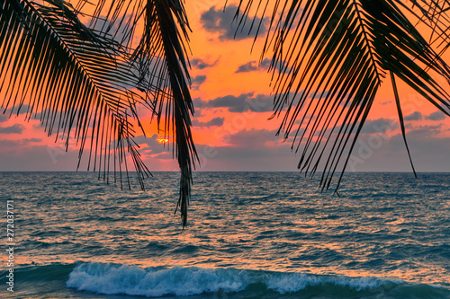 Colourful dawn on a tropical beach