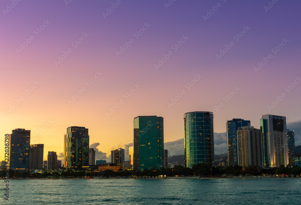 Honolulu, Oahu, Hawaii Dusk Skyline