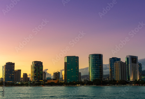 Honolulu, Oahu, Hawaii Dusk Skyline