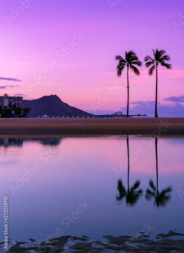 Tranquil Waikiki Sunrise over Diamond Head in Honolulu, Hawaii