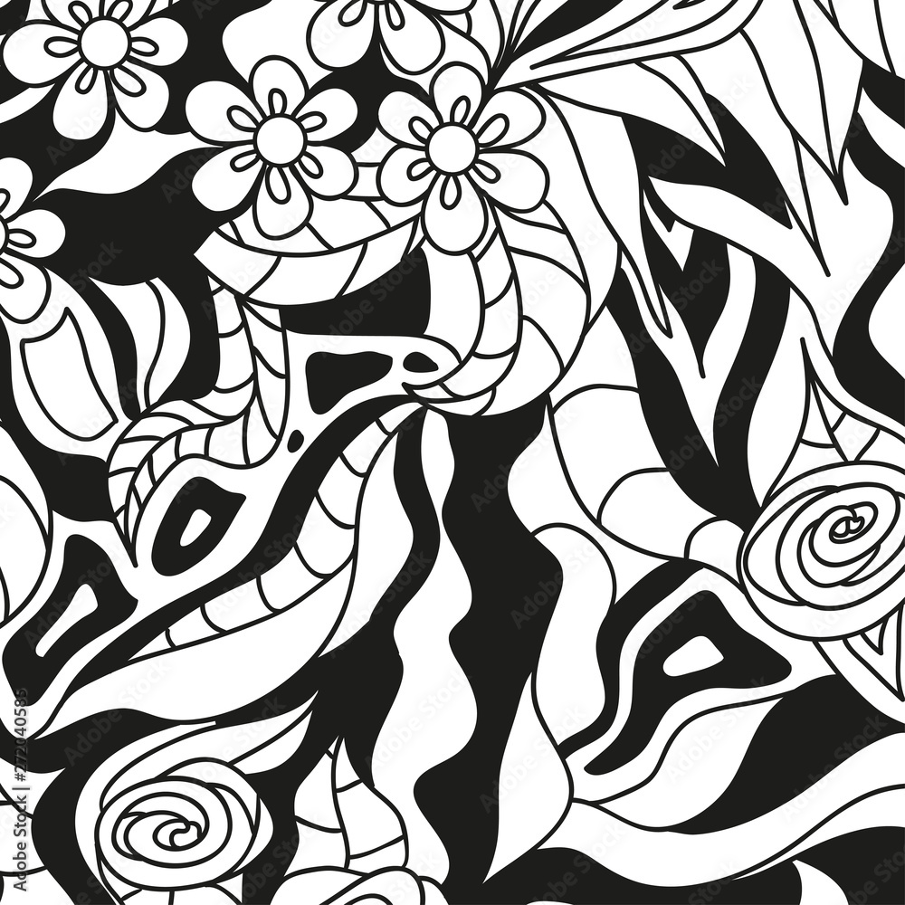 Square intricate pattern. Hand drawn mandala on isolated background. Doodle for work. Black and white illustration for coloring