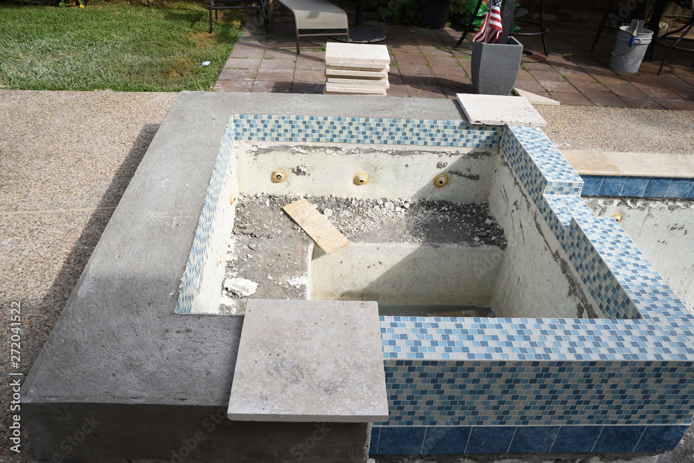 swimming pool hot tub remodel with new concrete and tile swimming pool hot tub remodel with new concrete and tile