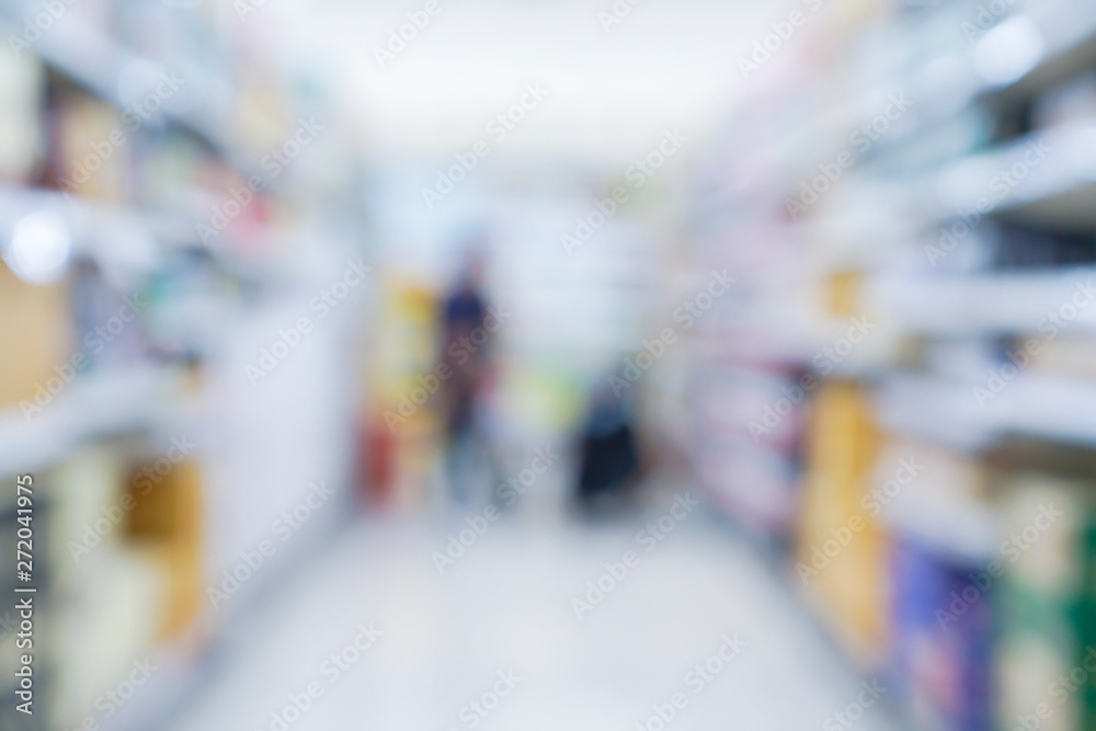 abstract blur image background of product shelf display in supermarket mall background