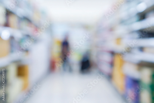 abstract blur image background of product shelf display in supermarket mall background © whyframeshot