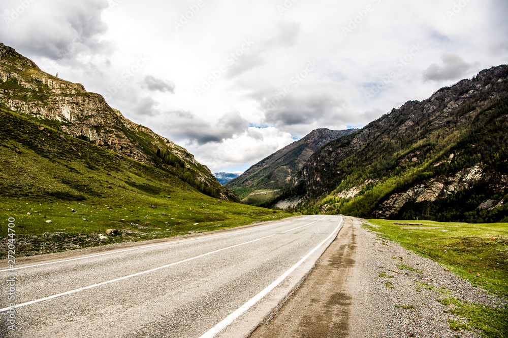 Naklejka premium Beautiful Altai road in spring