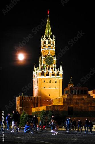 Photography Mosocw, Russia - May, 20, 2019: Red Square and Moscow Kremlin at moon night