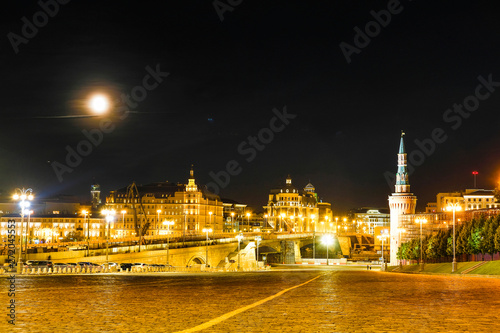 Mosocw, Russia - May, 20, 2019: Red Square and Moscow Kremlin at moon night