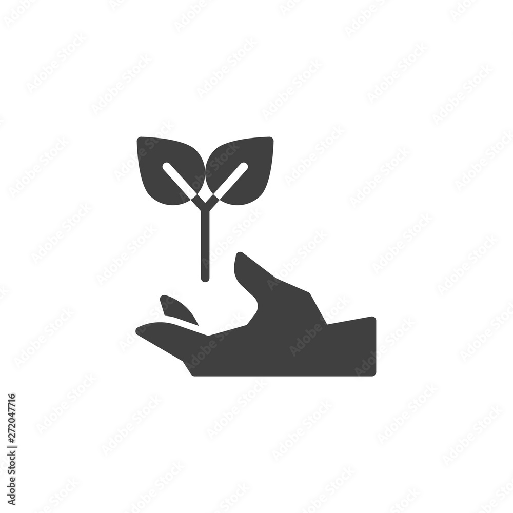 Hand with plant vector icon. filled flat sign for mobile concept and web design. Sprout in hand glyph icon. Flora Care symbol, logo illustration. Vector graphics Hand with plant vector icon. filled flat sign for mobile concept and web design. Sprout in hand glyph icon. Flora Care symbol, logo illustration. Vector graphics
