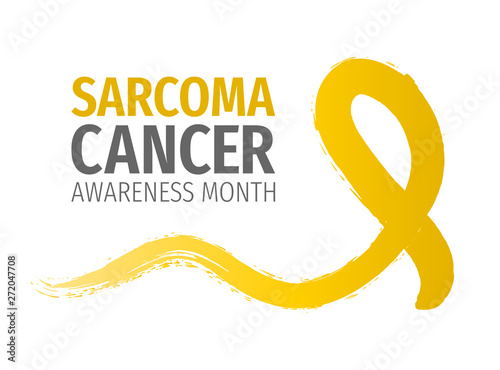 Sarcoma Cancer Awareness Month banner. Hand drawn awareness yellow ribbon. 