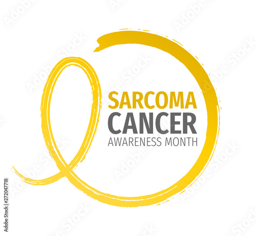 Sarcoma Cancer Awareness Month banner. Hand drawn awareness yellow ribbon. 