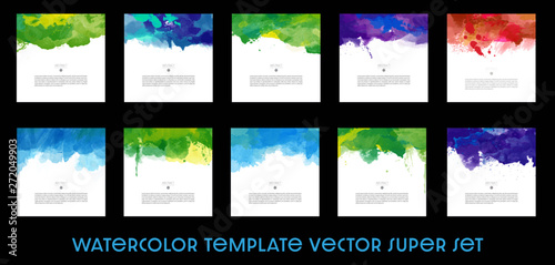 Set of Bright colorful abstract vector watercolor background