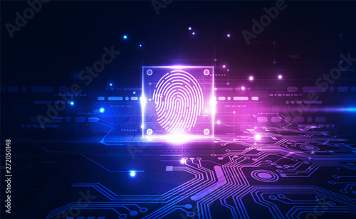 Fingerprint integrated in a printed circuit, releasing binary codes. fingerprint Scanning Identification System. Biometric Authorization and Business Security Concept. Vector illustration background