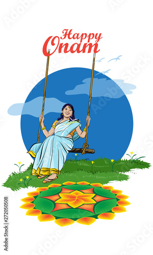 happy onam festival kerala people illustration