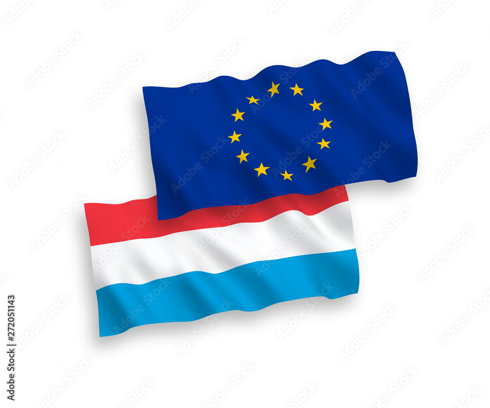 National vector fabric wave flags of European Union and Luxembourg isolated on white background. 1 to 2 proportion. National vector fabric wave flags of European Union and Luxembourg isolated on white background. 1 to 2 proportion.