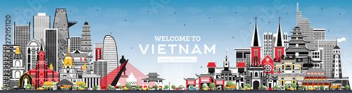 Welcome to Vietnam Skyline with Gray Buildings and Blue Sky.