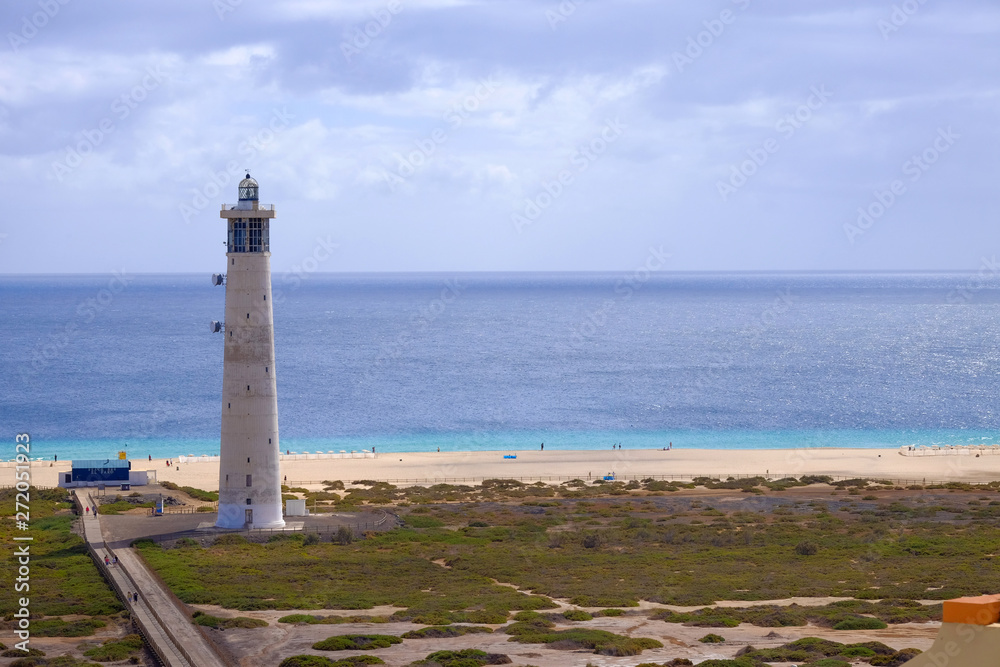 Lighthouse of Morro Jable on Fuerteventura, Canary Islands, Spain.