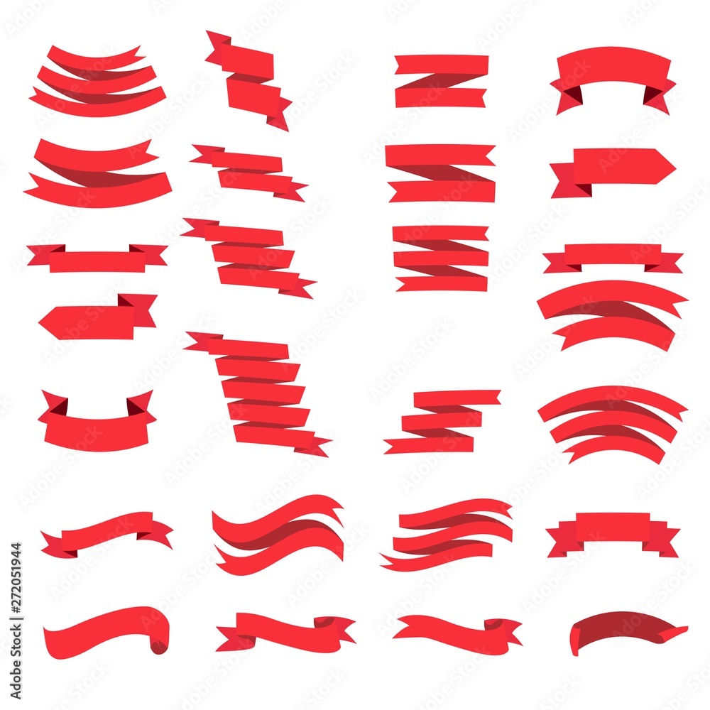 Red ribbons set. design elements isolated on white background. - Vector