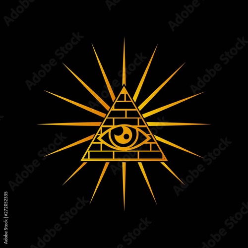 yellow pyramid icon isolated on black background