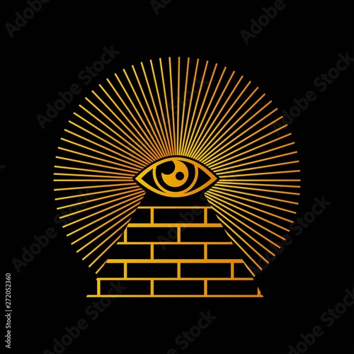 yellow pyramid icon isolated on black background