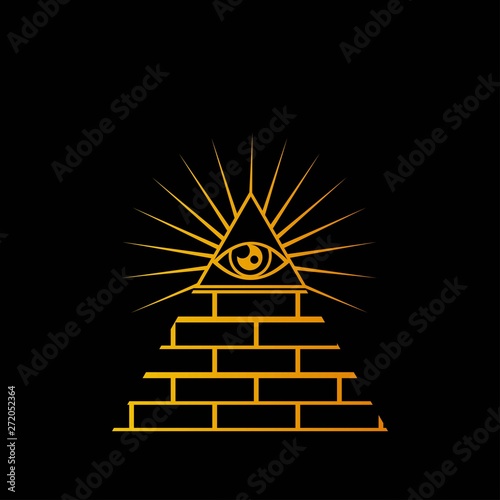 yellow pyramid icon isolated on black background