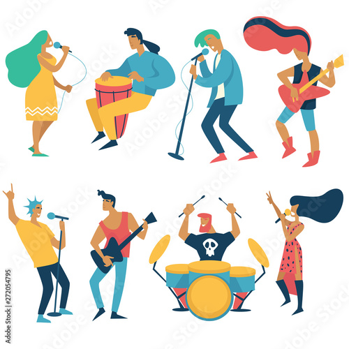 Singers and musicians rock concert and folk music isolated characters
