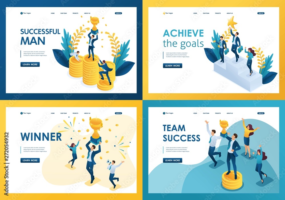 Set design web page templates of achieving goal. Modern illustration concepts for website and mobile website development