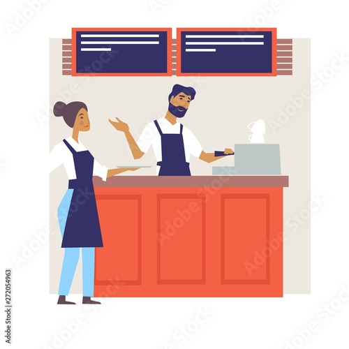 Coffee house bar barista or barman and weitress cafe staff
