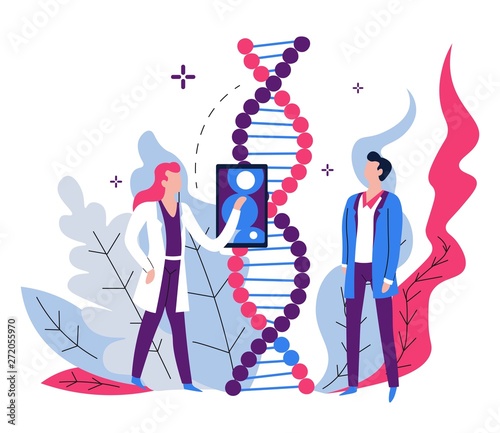 DNA genetic code examination lab equipment and scientists