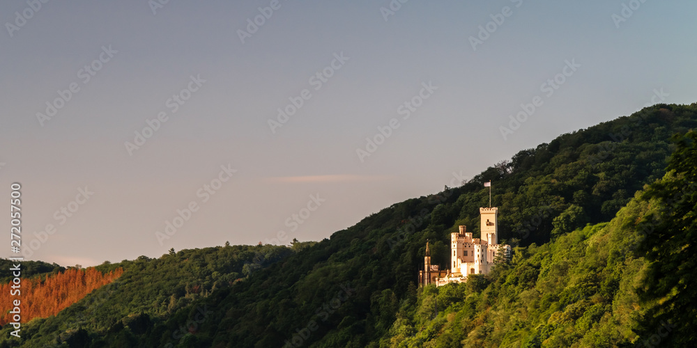 Schloss Stolzenfels an einem Sommermorgen, Panoramaformat