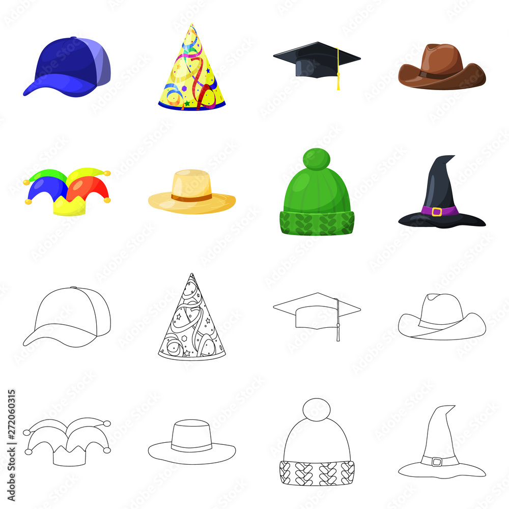 Isolated object of clothing and cap logo. Set of clothing and beret stock symbol for web. Isolated object of clothing and cap logo. Set of clothing and beret stock symbol for web.