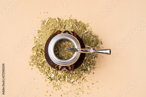 mate drink top view on beige background