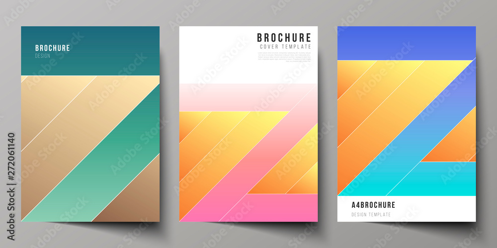 The vector illustration of editable layout of A4 format modern cover mockups design templates for brochure, magazine, flyer, booklet, annual report. Creative modern cover concept, colorful background.